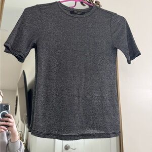 Forever 21 Metallic Short Sleeve Tee - Silver